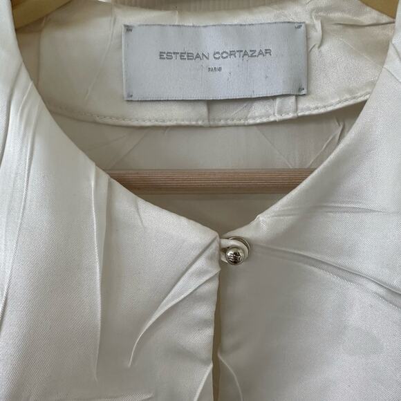 Esteban Cortazar Crinkled Satin Tunic Ivory size FR 34 - Picture 2 of 13